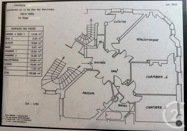 Appartement F4 à vendre - 4 pièces - 105.39 m2 - PARIS - 75016 - ILE-DE-FRANCE - Century 21 Parmentier - Saint Maur