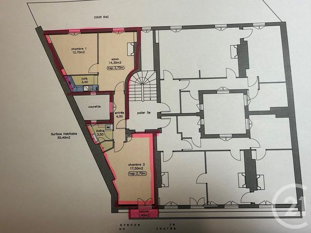 Appartement F3 à vendre - 3 pièces - 54.11 m2 - PARIS - 75019 - ILE-DE-FRANCE - Century 21 Parmentier - Saint Maur